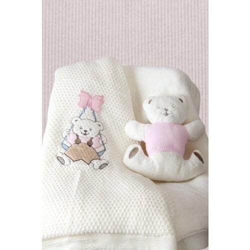Baby Knitwear Blanket and Playmate with Plush Sleeping and Playmate Blanket for Babies, Newborn Girl and Boy Baby Gift Set