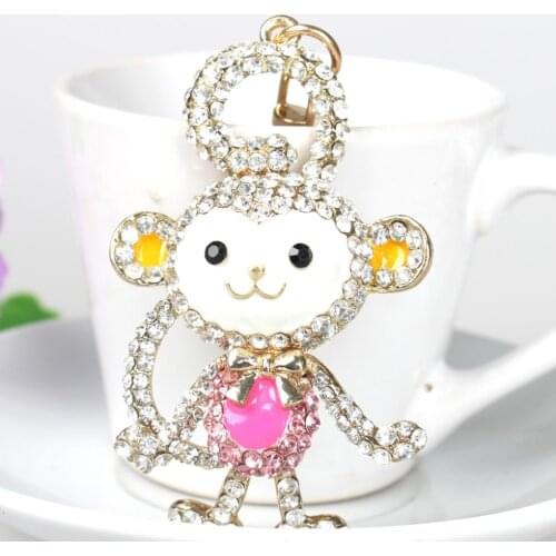 Long Tail Monkey Lovely Fashion Cute Rhinestone Crystal Purse Bag Key Chain Accessories Gift For Lovely Lady
