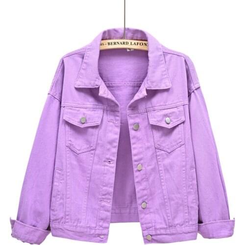 Womens Plus Size Denim Jacket Spring Autumn Short Coat Pink Jean Jackets Casual Tops Purple Yellow White Loose Outerwear Female