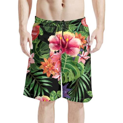Doginthehole Mens Fashion Summer Beach Shorts Hawaii Polynesian Flowers Print Casual Beachwear Breathable Polyester Clothing