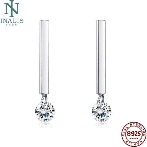 INALIS Minimalist Stick Bar Cubic Zirconia Stud Earrings 100% 925 Sterling Silver Fine Jewelry For Women Anniversary Accessory