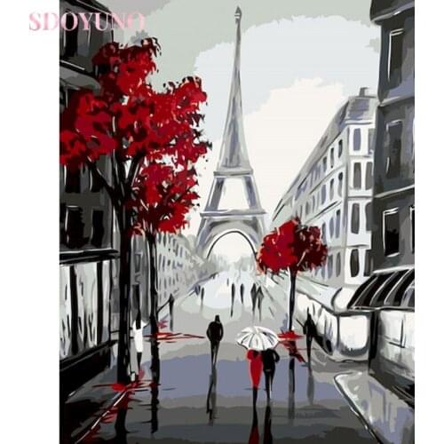 SDOYUNO Pictures Paint By Numbers On Canvas Landscape DIY Frameless Handpainted Oil Painting By Number Tower Home Decor