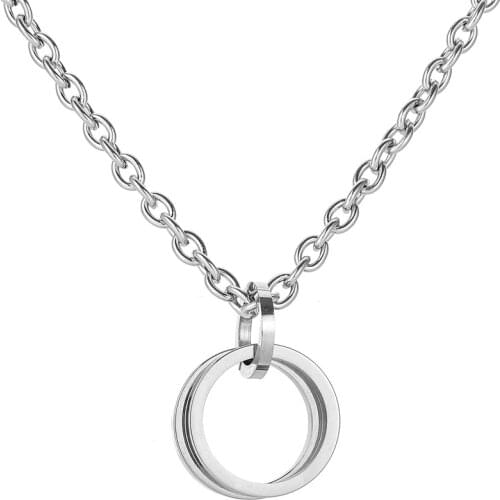 Fashion Trend Three Ring Necklace Hip Hop Style Titanium Steel Ring Circle Pendant Chain Necklace Unisex Mens Jewelry Necklace