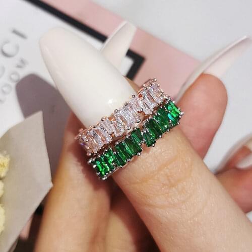 2pcs Per Pack Fashion Green Pink 925 Sterling Silver Wedding Band Eternity Ring for Women Party Gift Lots Bulk Jewelry R5093