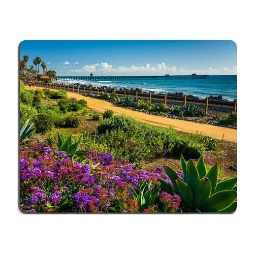 Roger Natural Rubber Mouse Pad Colorful flowers and view of the fishing pier at Linda Lane Park in San Clemente California333