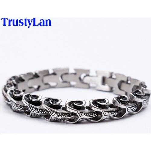TrustyLan Cool Stainless Steel Dragon Grain Man Bracelets For Men Punk Rock Keel Mens Bracelets & Bangles 2018 Jewelry Armband