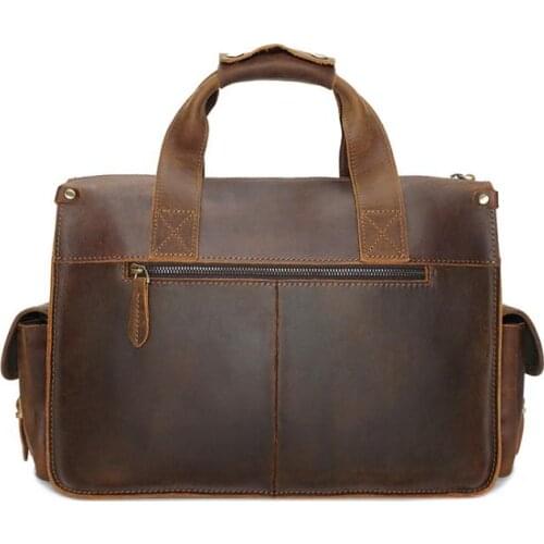 Retro Crazy Horse Leather Mens Leather Laptop Bag Mens Tote First Layer Leather Shoulder Bag Messenger Bag