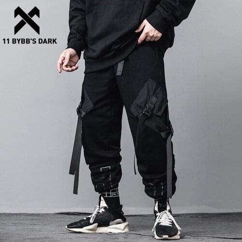 11 BYBBS DARK Hip Hop Streetwear Joggers Men 2020 Harajuku Tactical Trousers Pants Spring Ribbons Black Cargo Pants Men Baggy