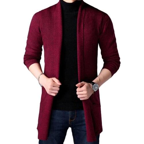 2019 Spring New Mens Sweater Solid Color Bottoming Shirt Korean Long-sleeved Shirt Mens Slim Long Cardigan Sweater Knitted