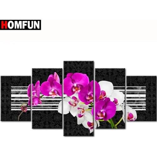 HOMFUN 5pcs Full Square/Round Drill 5D DIY Diamond Painting "Flower orchid" Multi-picture Combination Embroidery 5D Decor