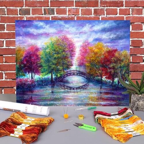 Natural Scenery Bridge To Cross Pre-Printed 11CT Cross-Stitch Full Kit Embroidery DMC Threads Hobby Handicraft Different