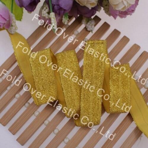 New color! 5/8" gold glitter folded over elastic yellow thread foes for elastic hair tie DIY #90133, 100 yards/lot