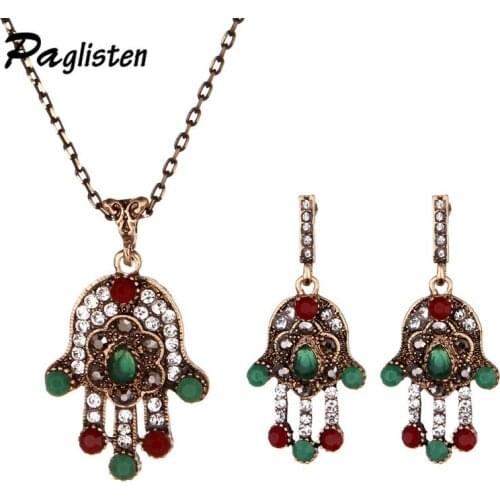 PAGlisten Hot Crystal Stone Wedding Jewelry Sets Earrings For Women Unique Bohemia Ancient Gold Jewelry Engagement Accessories