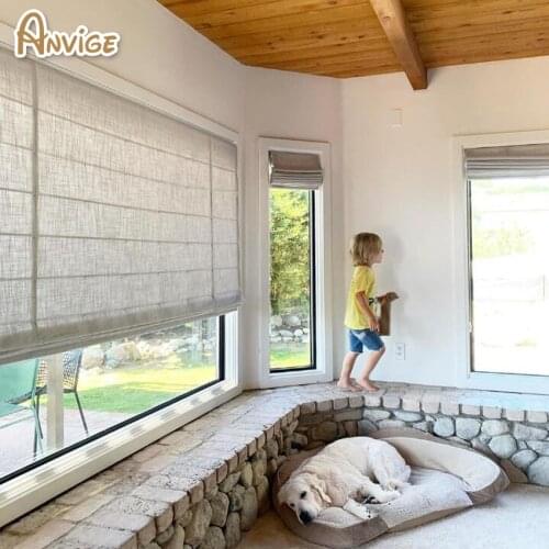 Natural Fabric Full Blackout/Light Filter Roman Shades ,Easy Install Washable Curtains ,Customized Window Curtain Drape