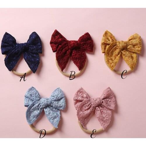 30 Pcs/Lot,10 CM New Newborn Solid Embroidery Lace Hair Bow Headband Nylon Baby Headband for Girls Flower Hair Clips Headwear