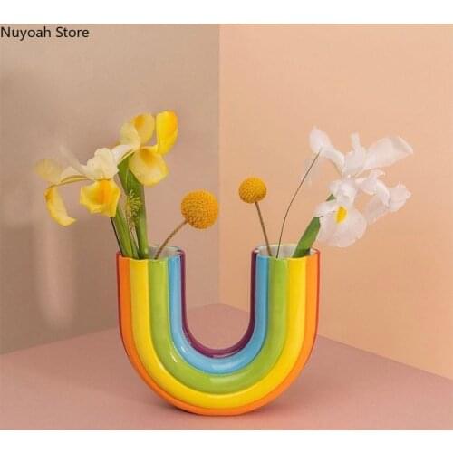 Rainbow Ceramic Vase Art Flower Arrangement Accessories Nordic Style Living Room Decoration Home Decoration Exquisite Gift