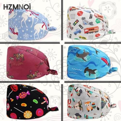 Adjustable Cotton Print Nurse Cap Surgeon Cap Accessories High-quality Sweat-absorbent Stretch Cotton Beauty Salon Scrub Cap