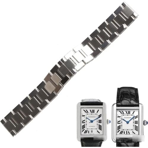 WENTULA watchbands for CARTIER TANK SOLO RONDE W5200027 WSTA0029 WSTA0028 W1018355 stainless steel solid band