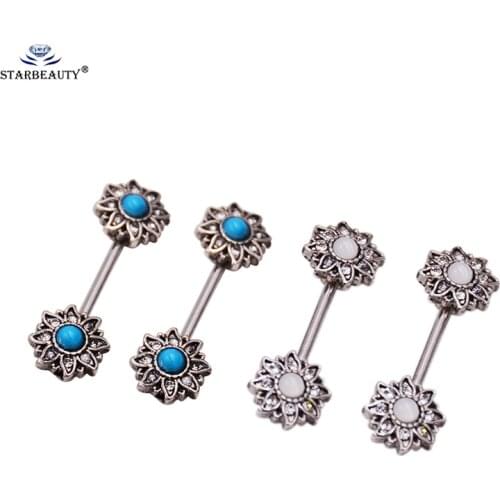 2Pcs 1.6*16mm 14G Nature Green Stone Nipple ring Earrings Fake Opal Nipple Shield Rings Body Piercing Jewelry Women Gift