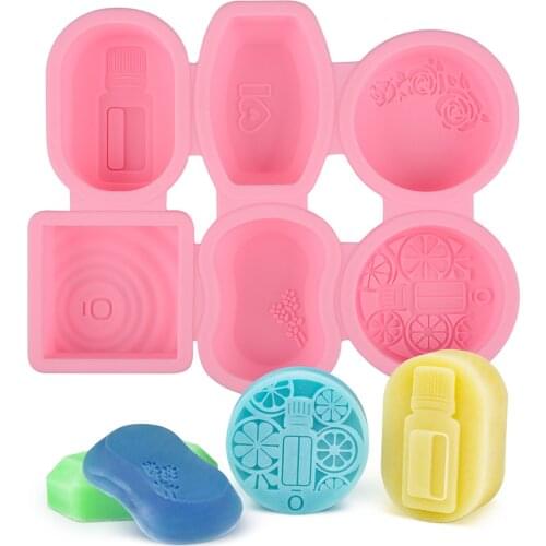 SJ New Reusable Silicone Soap Mold Round Oval Square for DIY Soap Making 3D Soap Form Craft Handmade 6 Patterns