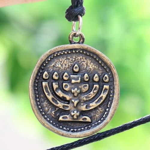 Tkuamigo Mens Hebrew Necklace Hanukkah Menorah Pendant Antique Bronze Shalom Israel Judaica Religious Jewelry Dropships