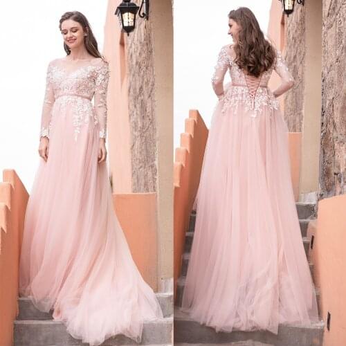 A-Line Light Tulle Wedding Dress Illusion V Neck Court Train Lace Appliques Floral Bridal Gown Lace up Corset 2021