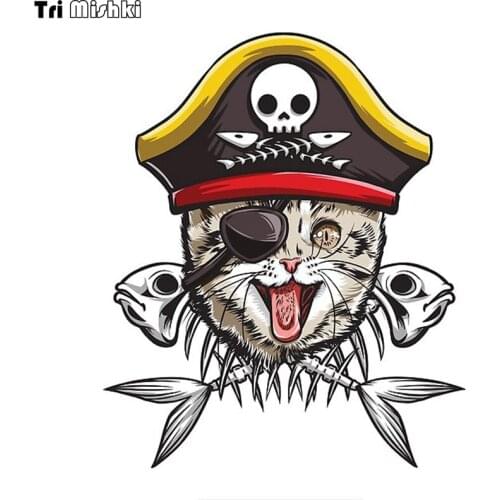Tri Mishki WCS883 13x15.5cm Pirate cat car sticker PVC colorful Decals Waterproof sticker on Car Body Rear Window