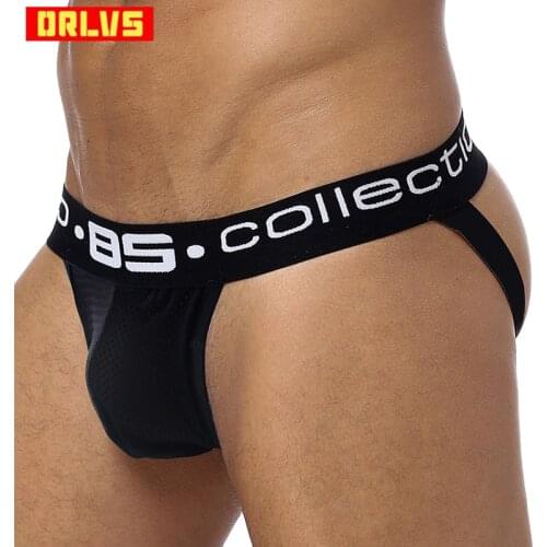 ORLVS Men jockstrap Sexy Briefs G-string Thong Men tanga hombre Gay Underwear Mesh Breathable penis pouch Male Jockstraps