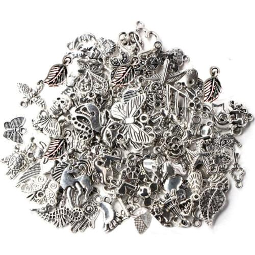 19 Styles Mixed Vintage Tibetan Silver Beads for Jewelry Making Bracelet DIY Craft Clasps Hooks Pendant Charms