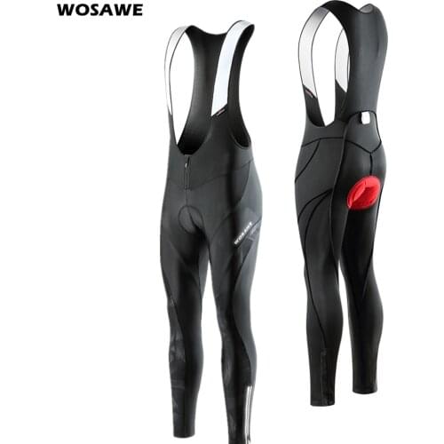WOSAWE Cycling Bibs Pants Trousers 5D Gel Padded Road Bike Pants Breathable Mesh Mens Mountain Cycling Long Bib Pants Tights