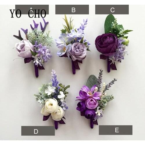 YO CHO Purple Romantic Artificial Hand Flowers Rosette Wedding Wrist Corsage Bridesmaid Bracelet Wedding Party Prom Accessories