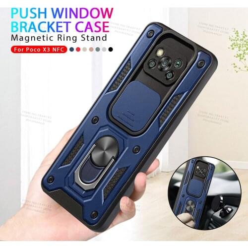 Push Slide Camera Protect Cases For Xiaomi Poco X3 Pro NFC Poko Pocophone M3 Pro F3 x3pro x3nfc Magnetic Ring Holder Armor Cover