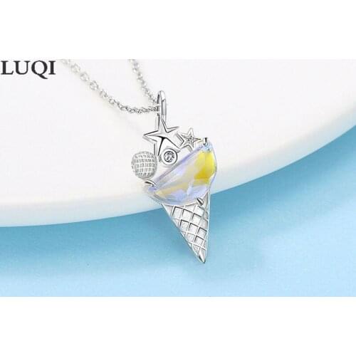 Womens Fashion S925 Silver Plated Platinum Glaze Stone Ice Cream Pendant Personality Light Luxury Necklaces xl065