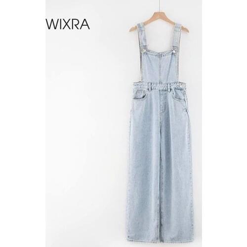 Wixra Womens Demin Jumpsuits Sleeveless Pockets Rompers Lady Body One Piece Pants Loose Long Playsuit