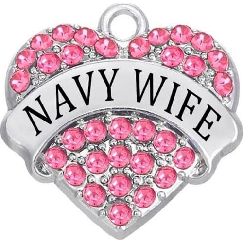 Valentines Day Womens Gift Jewelry Accessories NAVY WIFE Heart Rhinestone Crystal Charm & Pendants DIY Anniversary Souvenirs