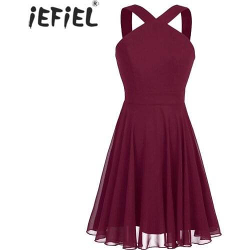 Womens Formal Vestidos Elegant Dress Criss-cross Shoulder Straps Knee Summer Dress Cocktail Parties Prom Gown Chiffon Dress