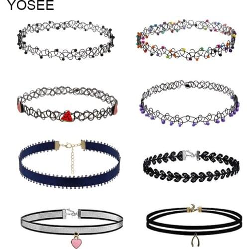 8 Pcs/pack WOMEN FASHION Black Lace Leather Velvet strip woman Collar Party Jewelry Neck accessories Body Jewelry