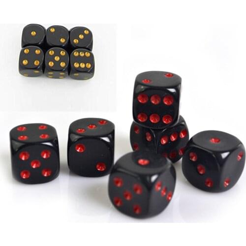 10PCS/Lot 16mm D6 Acrylic Black rounded dice with Red dot Drinking Digital Dices for Board Gambling 6 Sides Poker Party Game