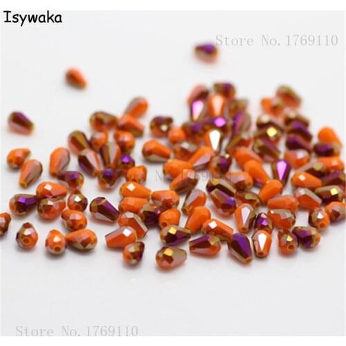 Isywaka 100pcs Solid Orang Purple Color Faceted Teardrop Beads Austria Crystal Beads Glass Beads Loose Spacer Bead for DIY 3x5mm
