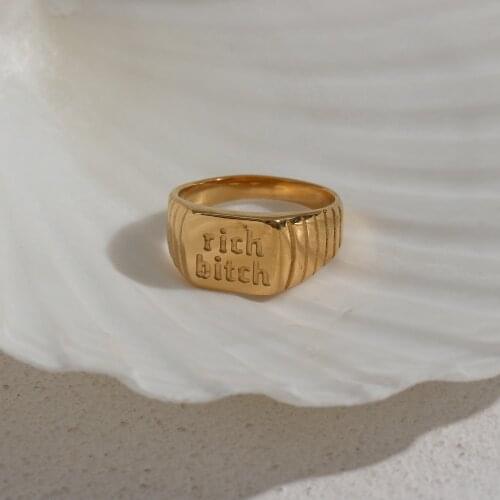 2021 Latest Design Engraved Personality Word Bold Chunky Rngs For Female Hiphop Cool Jewelry Gold Plated Signet Ring