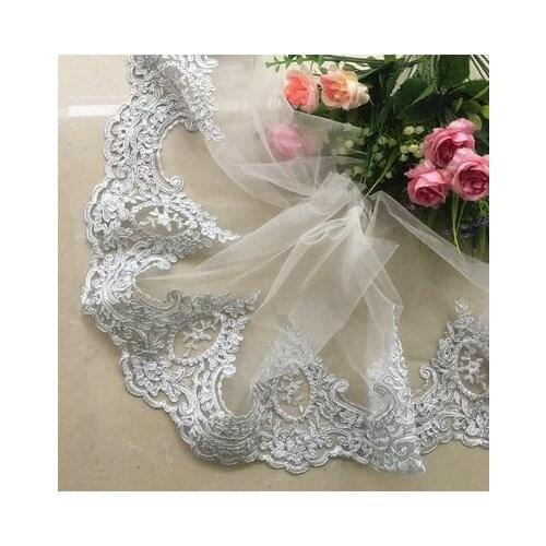3Yards Hot Sale Silver Embroidery Silver Mesh Lace Trim Luxury Lace Fabric for Wedding Dresses 15/27cm