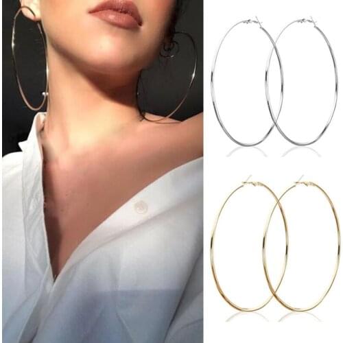 30 40 50 60 70 80 90 100 mm Exaggerate Big Smooth Circle Hoop Earrings Brincos Simple Party Round Loop Earrings for Women Jewe