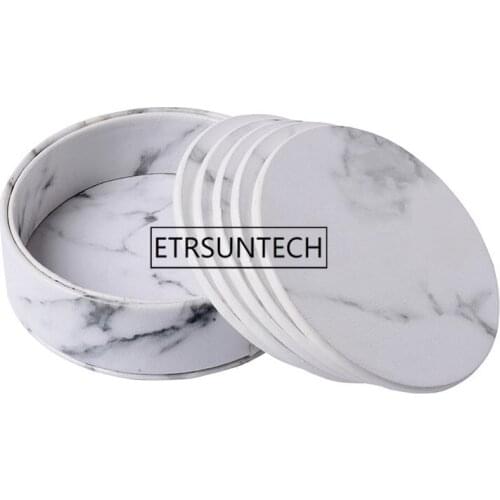 30sets PU Emulation Marble Coffee Coaster Sets Cup Mats Pads Desktop Non-slip Heat Insulation Pad Table Decoration