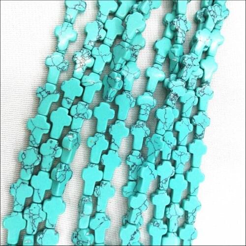 33 pcs/lot cross shape of beads accessories blue turquoisee charms beads handcraft accessories DIY jewelry size 8x12mm