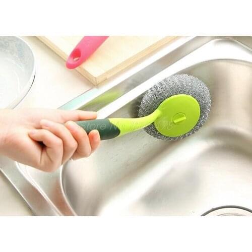 50PCS Hand protection brush away from oily water long handle brush pan brush dishes brush steel wire ball TPR hand anti-skiding