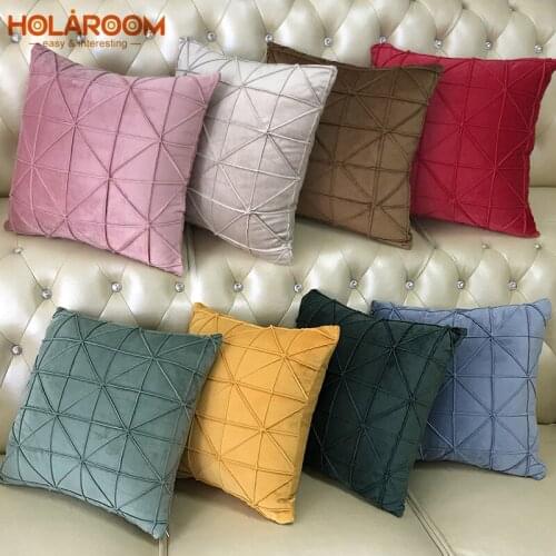 Velvet Embroidery Geometric Lattice Cushion Cover Sofa Simple Throw Pillow Waist Pillowcase for Home Living Room Bedroom Decor