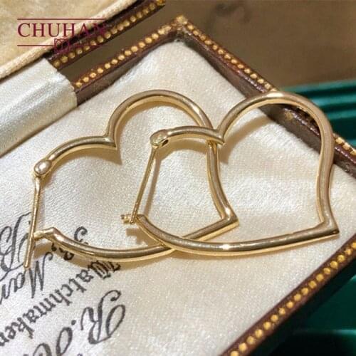 CHUHAN Real 18k yellow gold heart-shaped big earring Elegant Fashion G18k earrings Au750 Luxury Gifts for women Fine jewelry