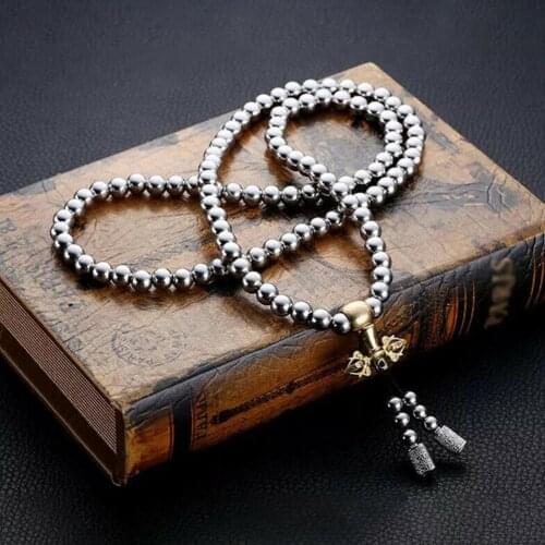 Outdoor Self-defense Hand Bracelet Steel 108 Buddha Self Necklace Defense Metal Titanium Chain Accessories Beads Steel I4O1