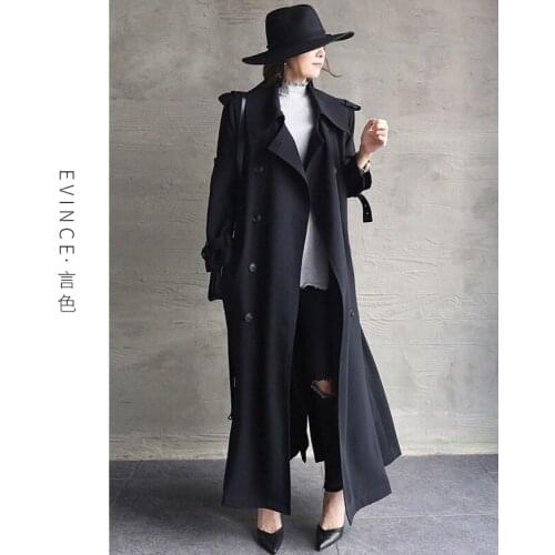 Black thin windbreaker womens 2021 spring and autumn new high-end vertical temperament tall super long coat