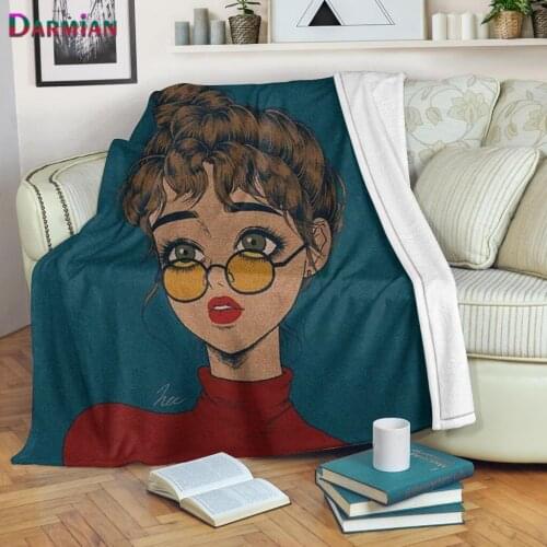 DARMIAN Wear Glasses Girl Illustrator Fleece Throw Blanket Adult Kids Sofa Couch Nap Quilt Flannel Plush Thin Blankets Bed Sheet
